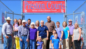 Tamie Preston and family at the dedication of Preston Courts.